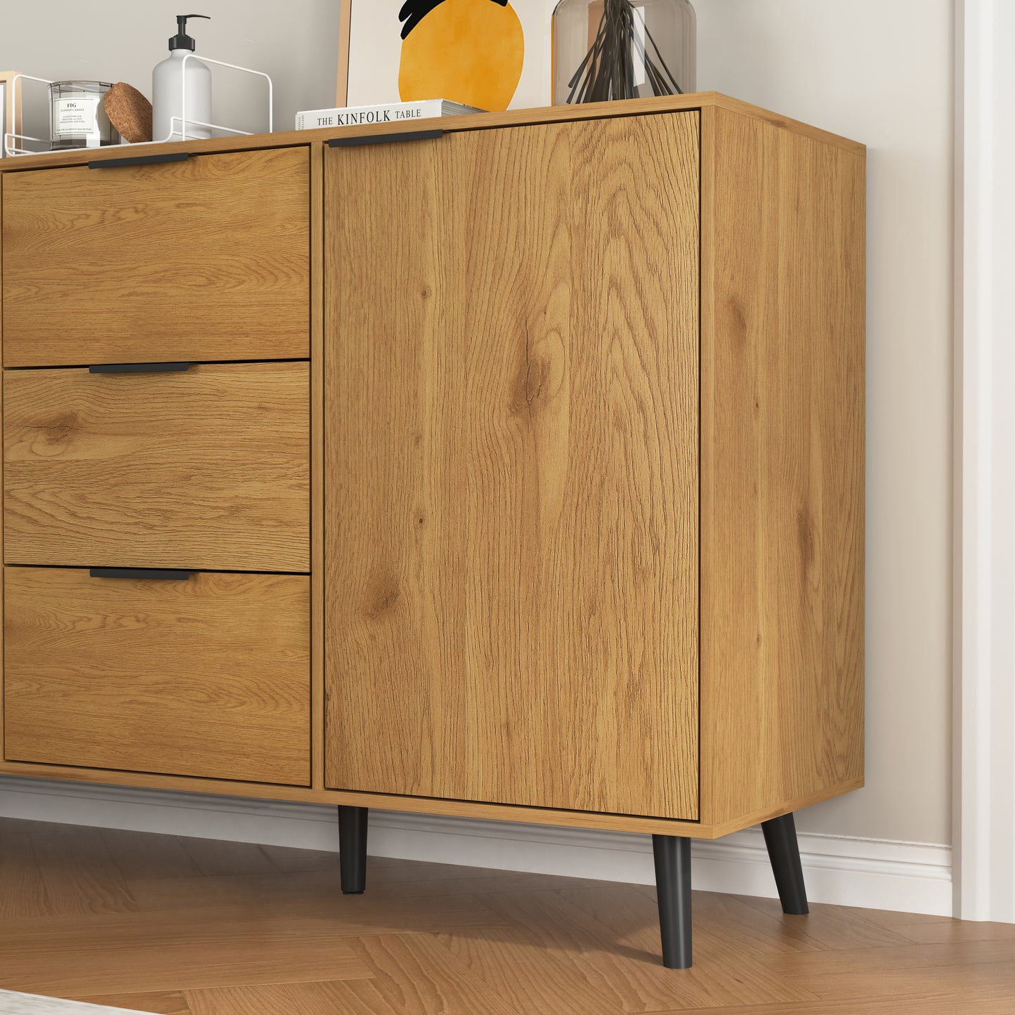 Natural Particle Board Sideboard Cabinet - 47.2" Storage Buffet for Living Room