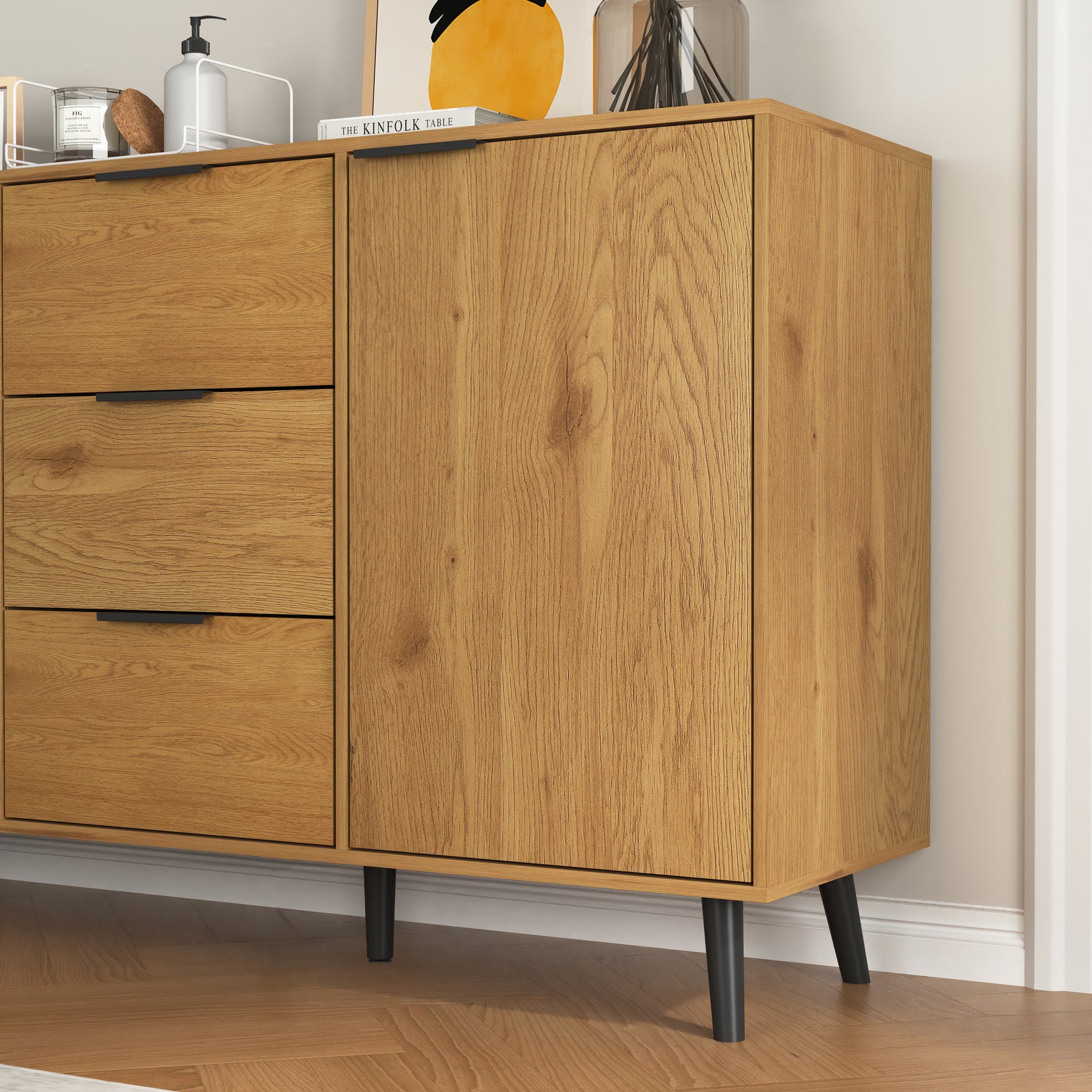 Natural Particle Board Sideboard Cabinet - 47.2" Storage Buffet for Living Room