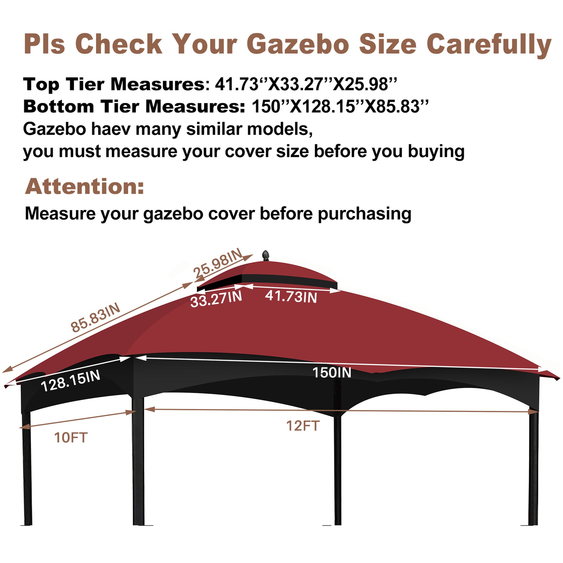 Burgundy Fabric Gazebo Canopy Replacement Top - 10x12