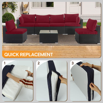 Red Polyester Outdoor Cushion Covers 14 Piece Set for Wicker Rattan Sofa
