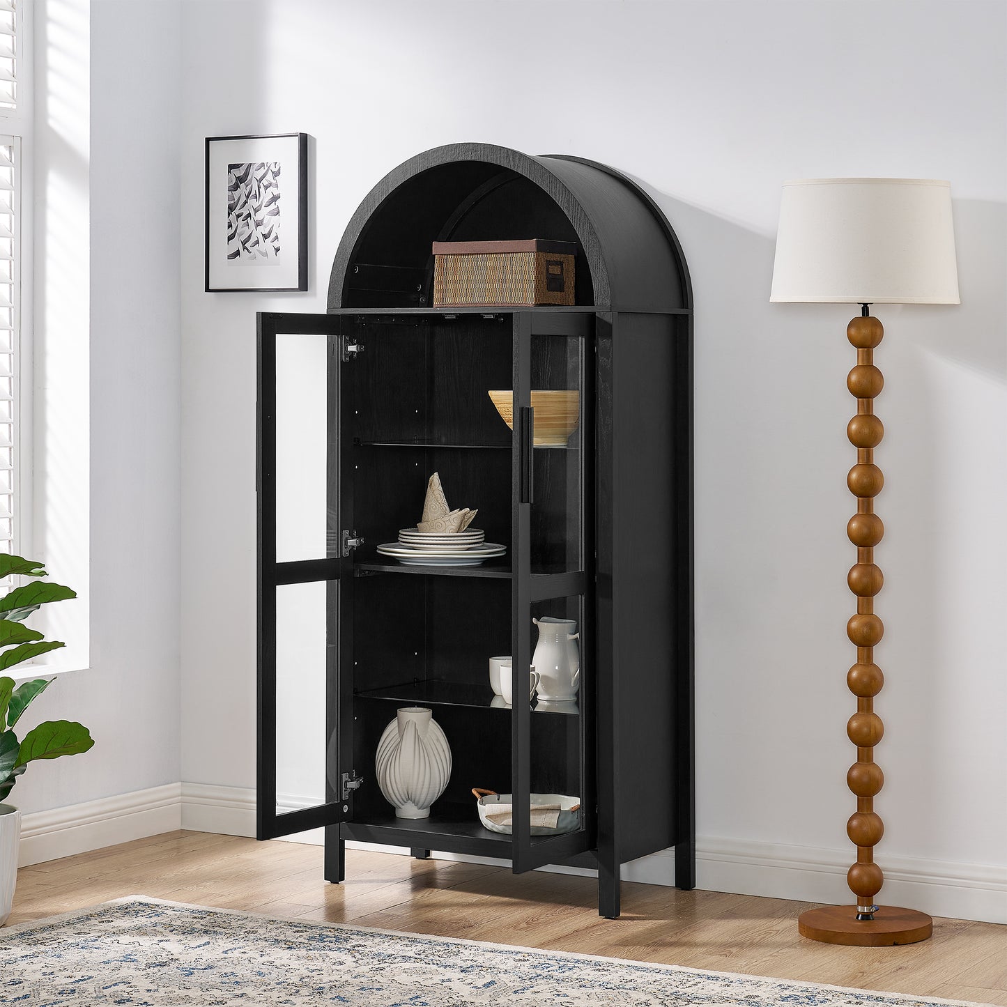 Black MDF Adjustable Height Cabinet - Bedroom Storage for Living Room