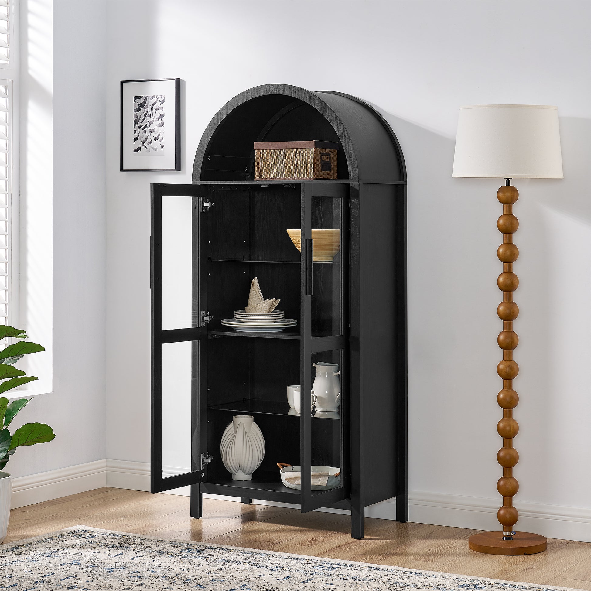 Black MDF Adjustable Height Cabinet - Bedroom Storage for Living Room