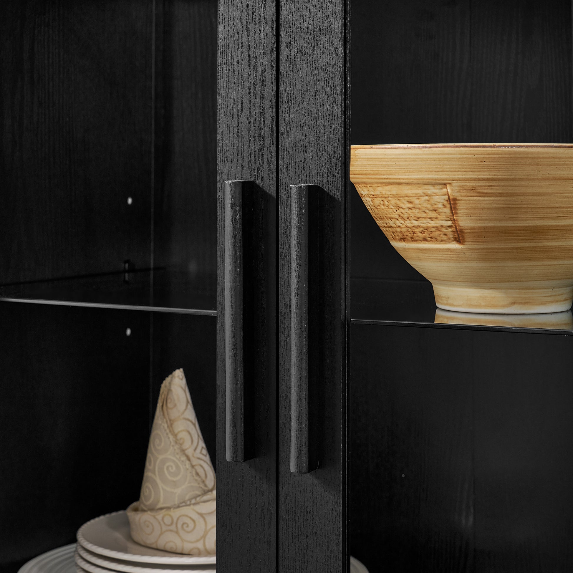 Black MDF Adjustable Height Cabinet - Bedroom Storage for Living Room