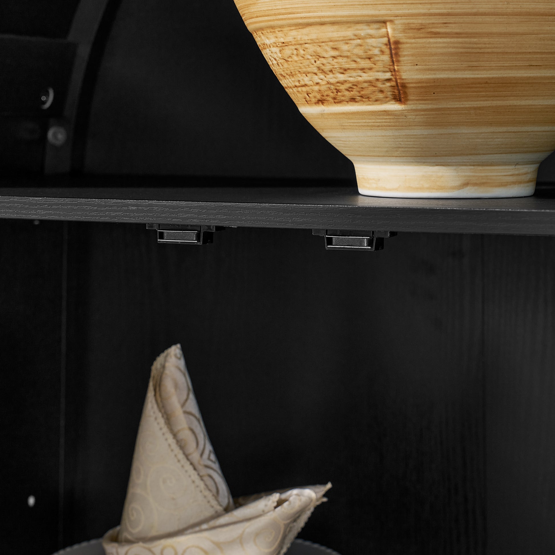 Black MDF Adjustable Height Cabinet - Bedroom Storage for Living Room