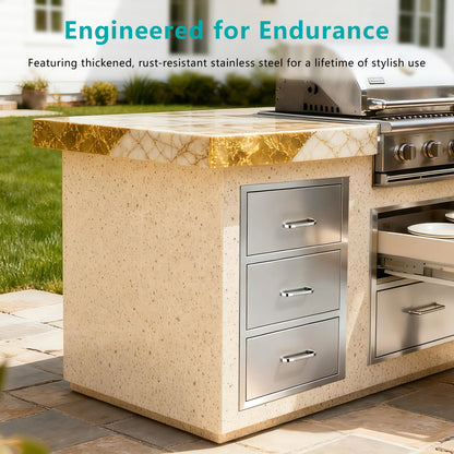 Steel Gray Outdoor Kitchen Cabinet - 3 Drawers, Weather Resistant Storage