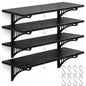 4 Pack Garage Wall Shelving Heavy Duty - 1.4 x 4 Foot Wall Mounted Storage Shelves with Built-in Hooks, Floating Shelves for Garage Organization, Tool Storage Rack, Black Metal Shelving