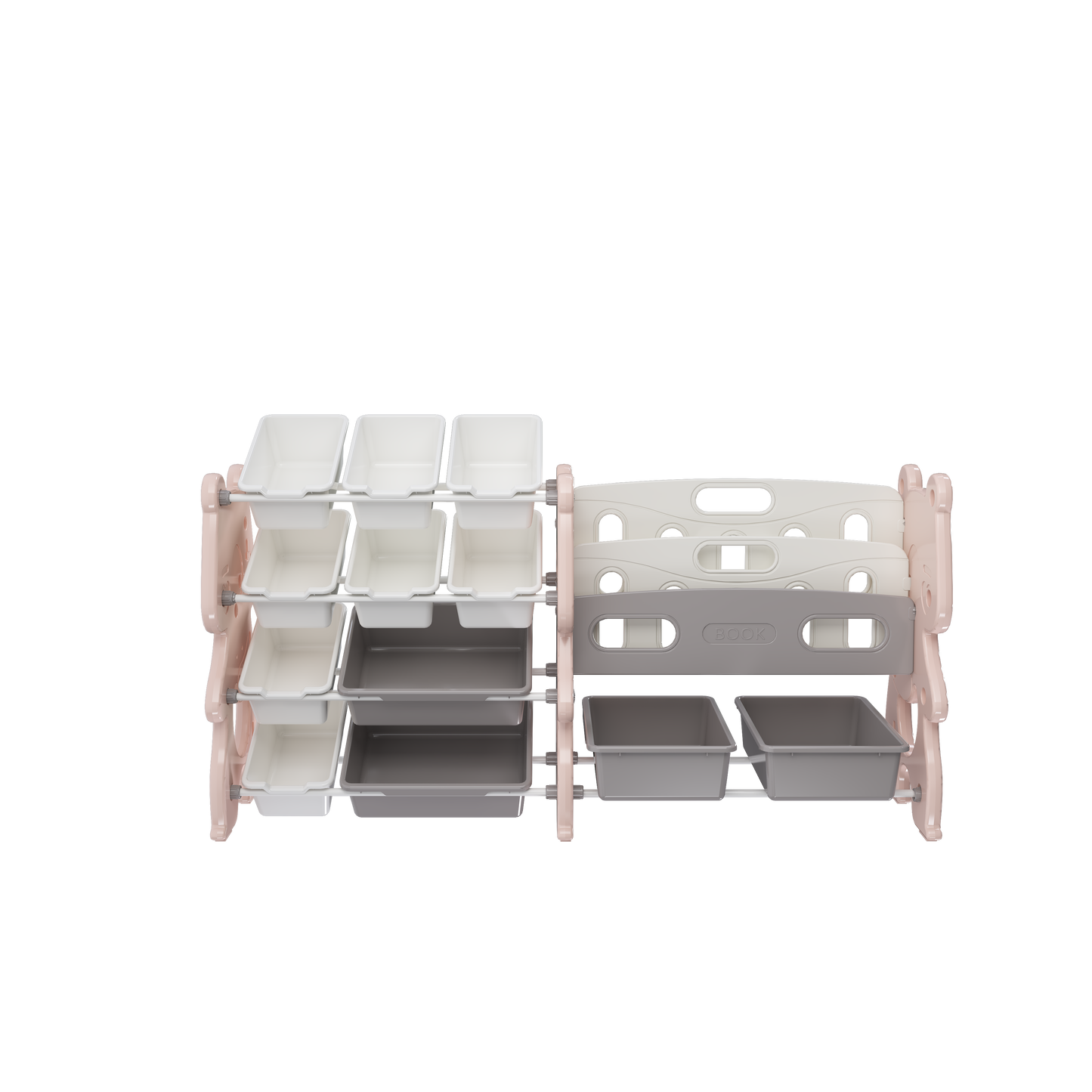 Living Room Pink Kids Toy Storage Organizer with Shelves - 2 Tier Bookshelf & Bins