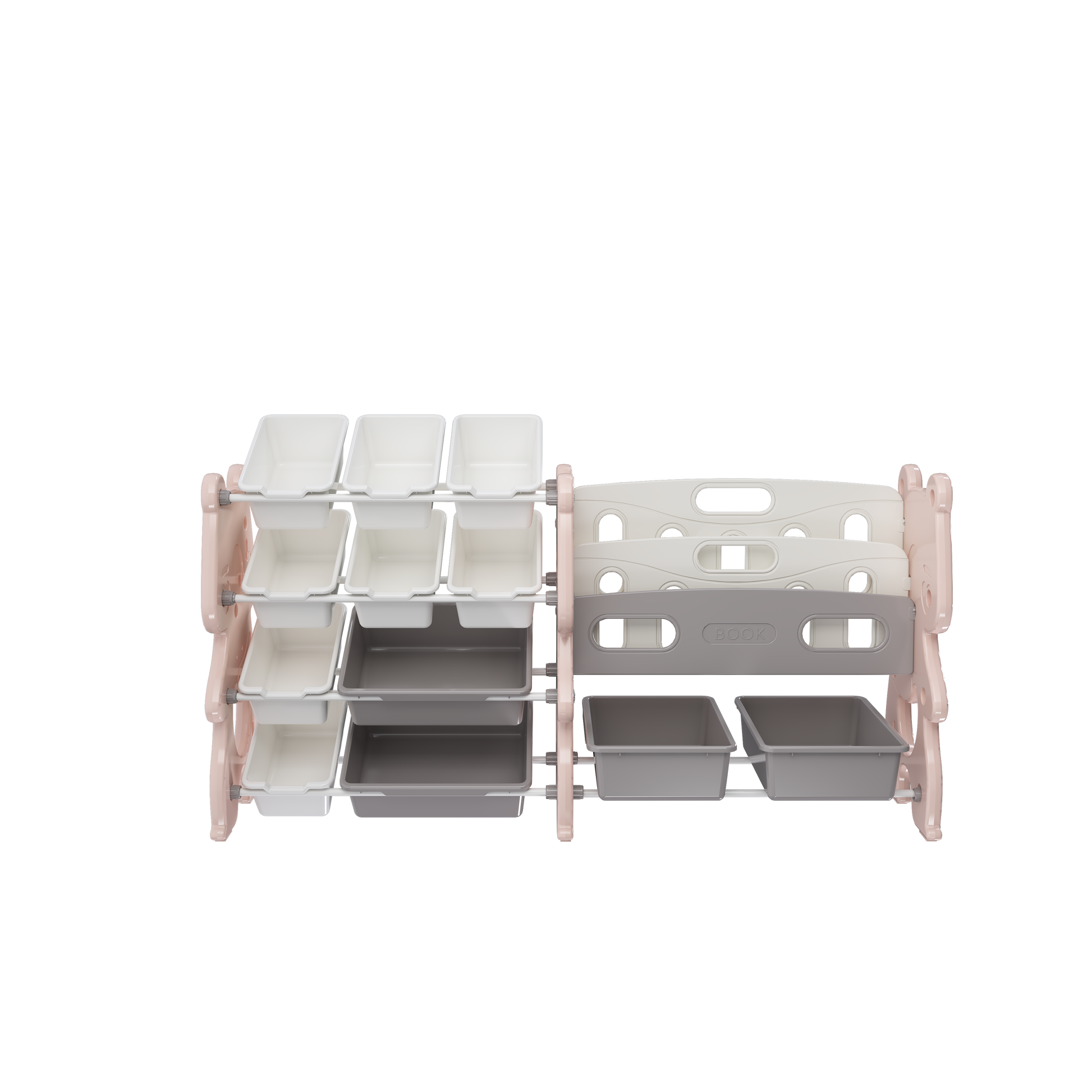 Living Room Pink Kids Toy Storage Organizer with Shelves - 2 Tier Bookshelf & Bins