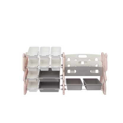 Living Room Pink Kids Toy Storage Organizer with Shelves - 2 Tier Bookshelf & Bins