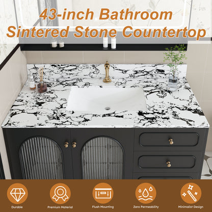 43 Inch White Sintered Stone Bathroom Vanity Top with Undermount Sink
