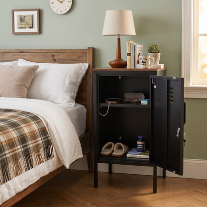 Black Steel Storage Cabinet with Adjustable Shelves for Bedroom Use for Living Room