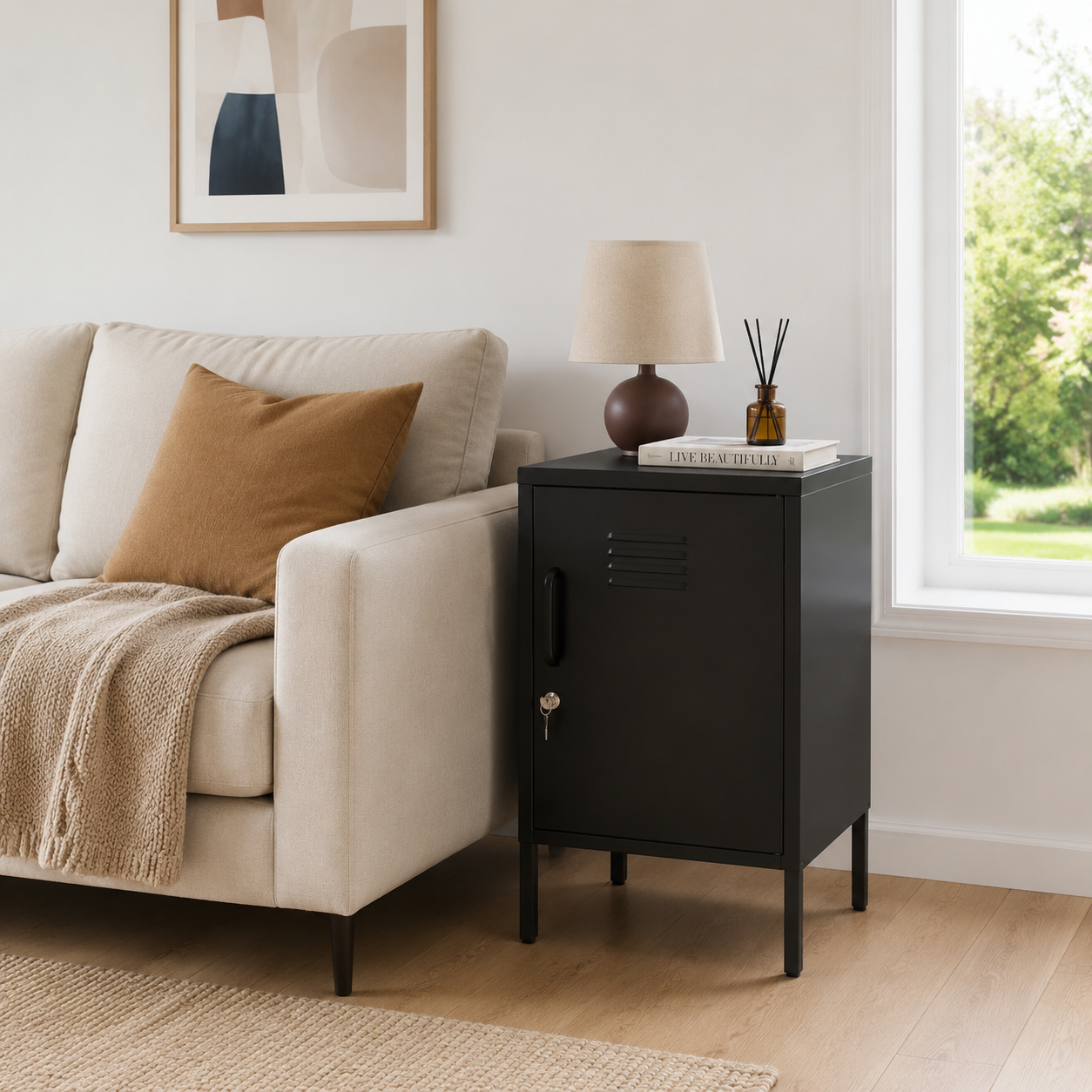 Black Steel Storage Cabinet with Adjustable Shelves for Bedroom Use for Living Room