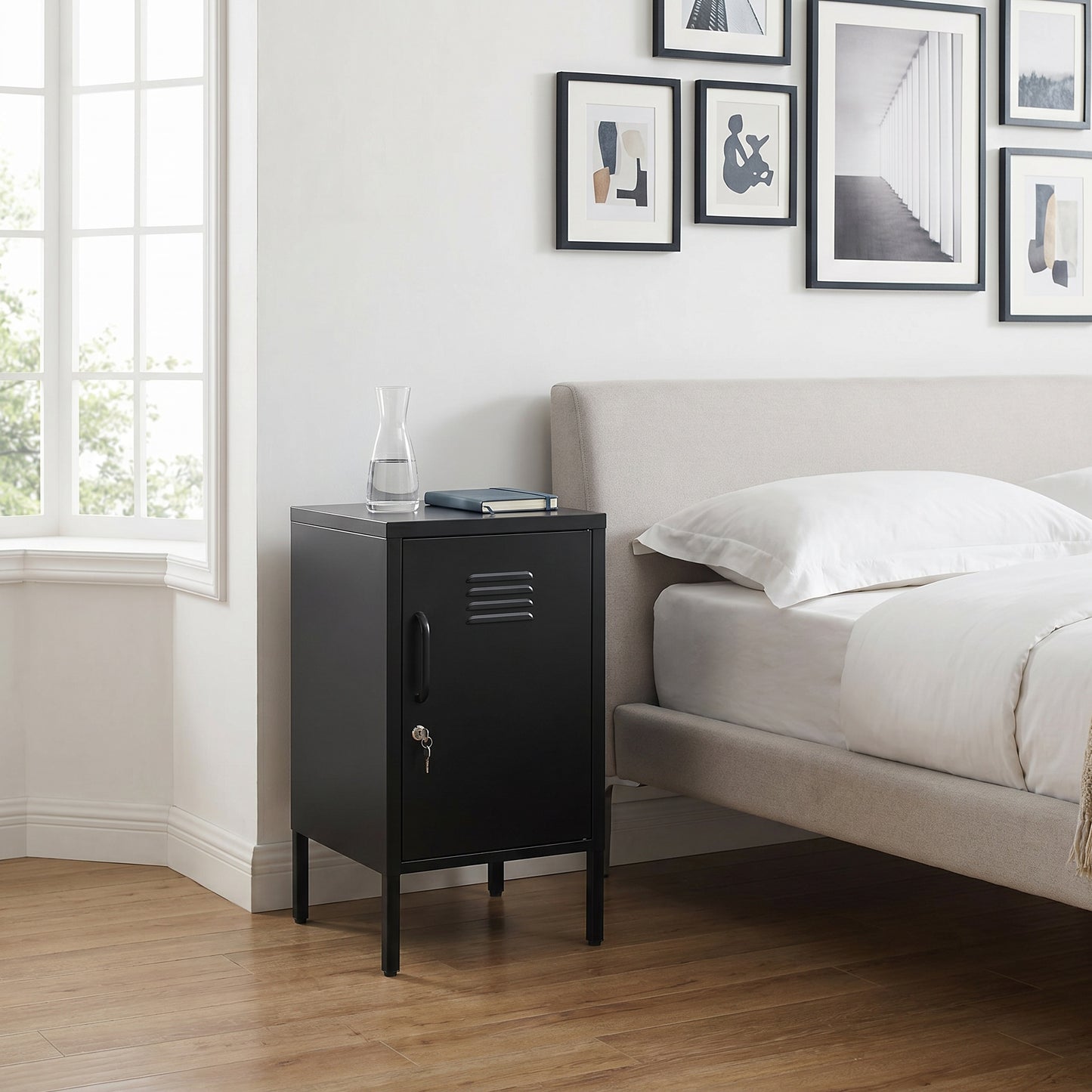 Black Steel Storage Cabinet with Adjustable Shelves for Bedroom Use for Living Room