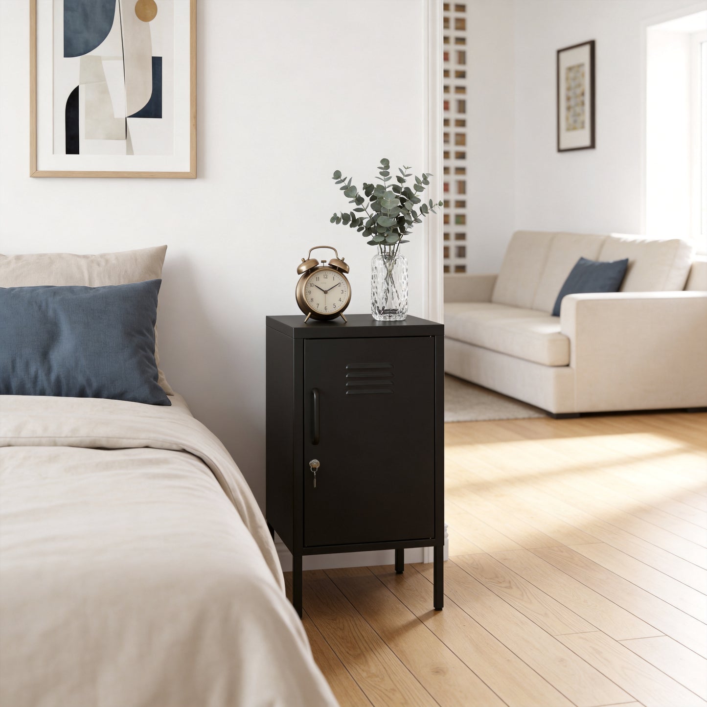 A multi-functional metal storage cabinet with a height of 27.17 inches