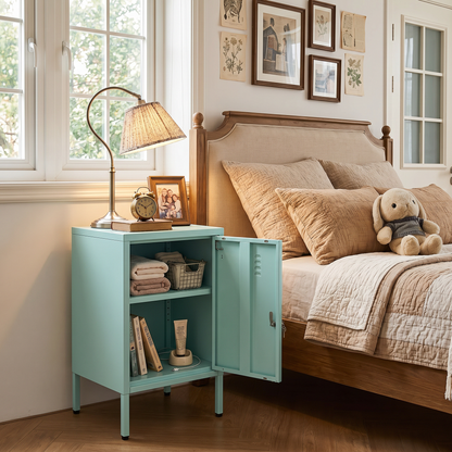 Blue Steel Storage Cabinet - 27.17" Tall, Adjustable Shelves for Living Room