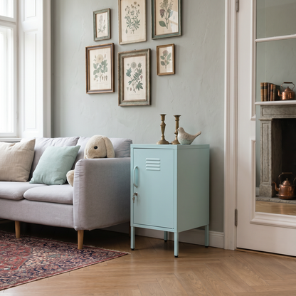Blue Steel Storage Cabinet - 27.17" Tall, Adjustable Shelves for Living Room