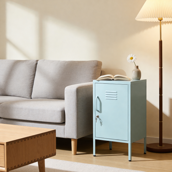 Blue Steel Storage Cabinet - 27.17" Tall, Adjustable Shelves for Living Room