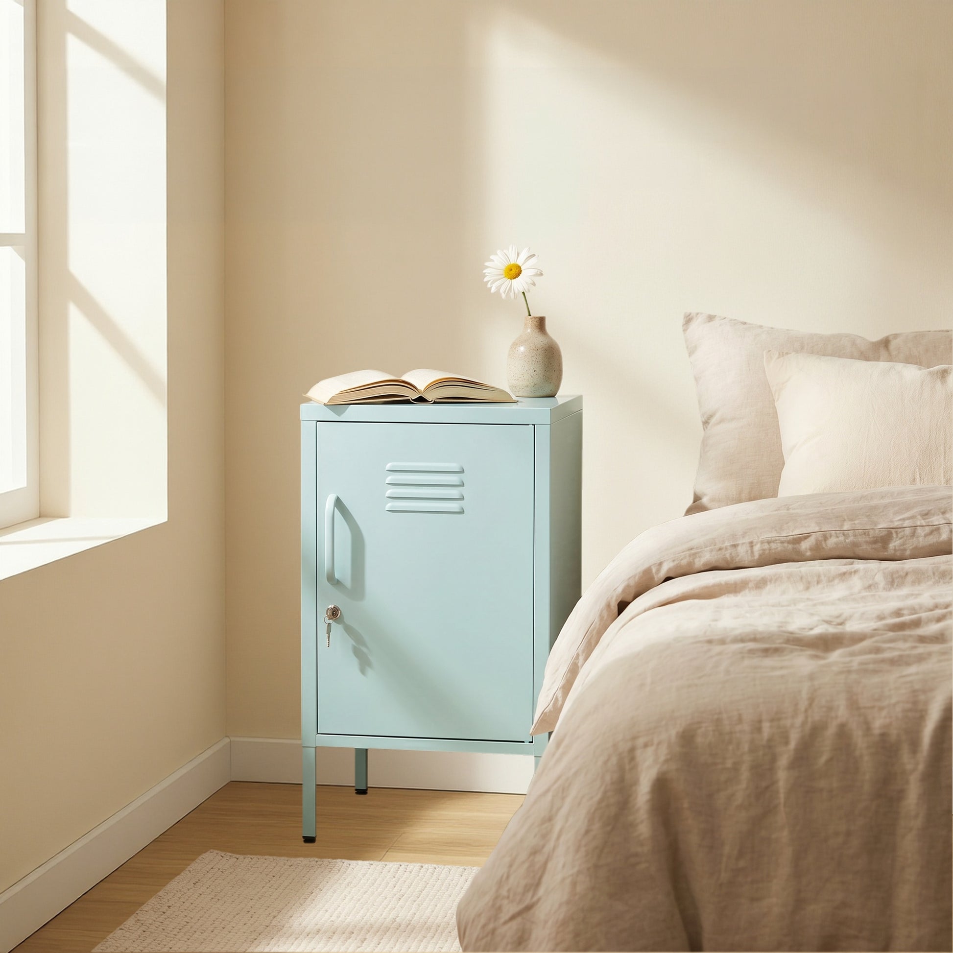 Blue Steel Storage Cabinet - 27.17" Tall, Adjustable Shelves for Living Room