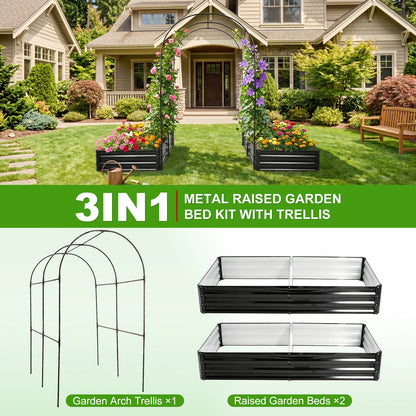 Black Iron Garden Arch Trellis Kit - 2 Raised Beds