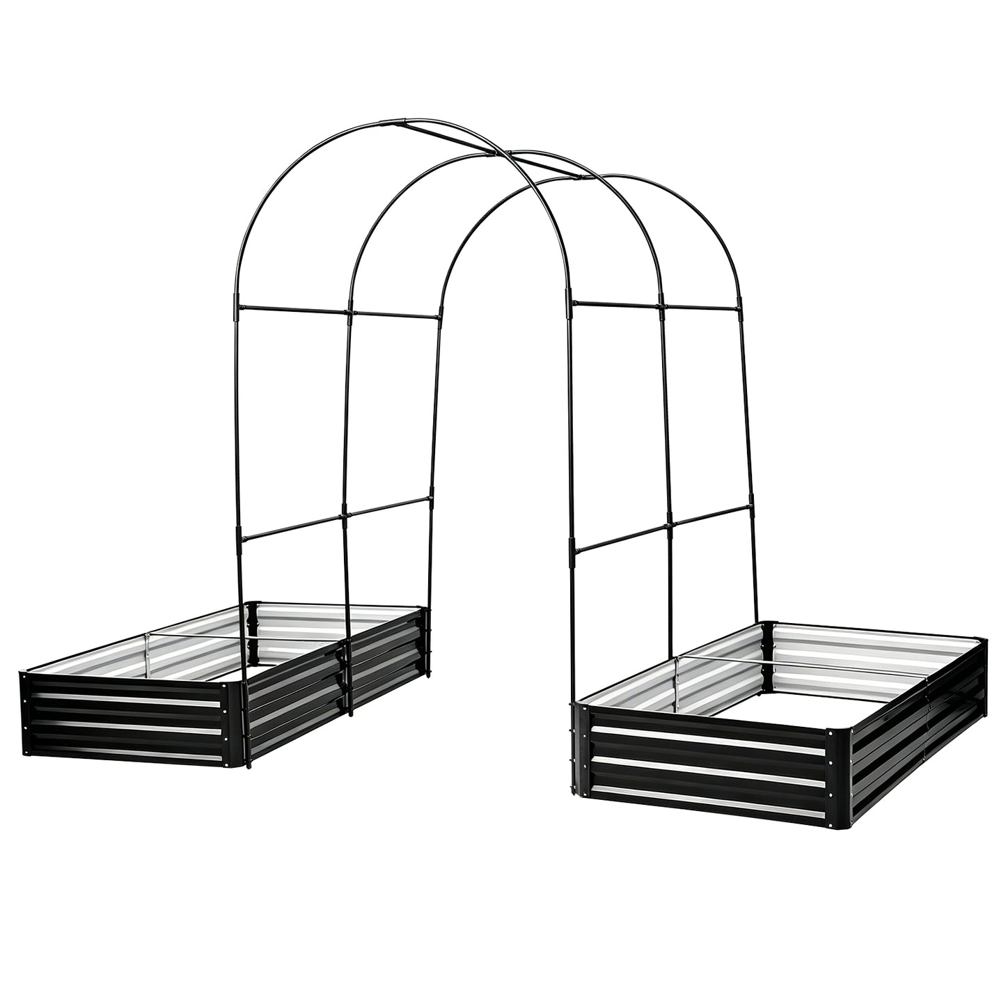 Black Iron Garden Arch Trellis Kit - 2 Raised Beds