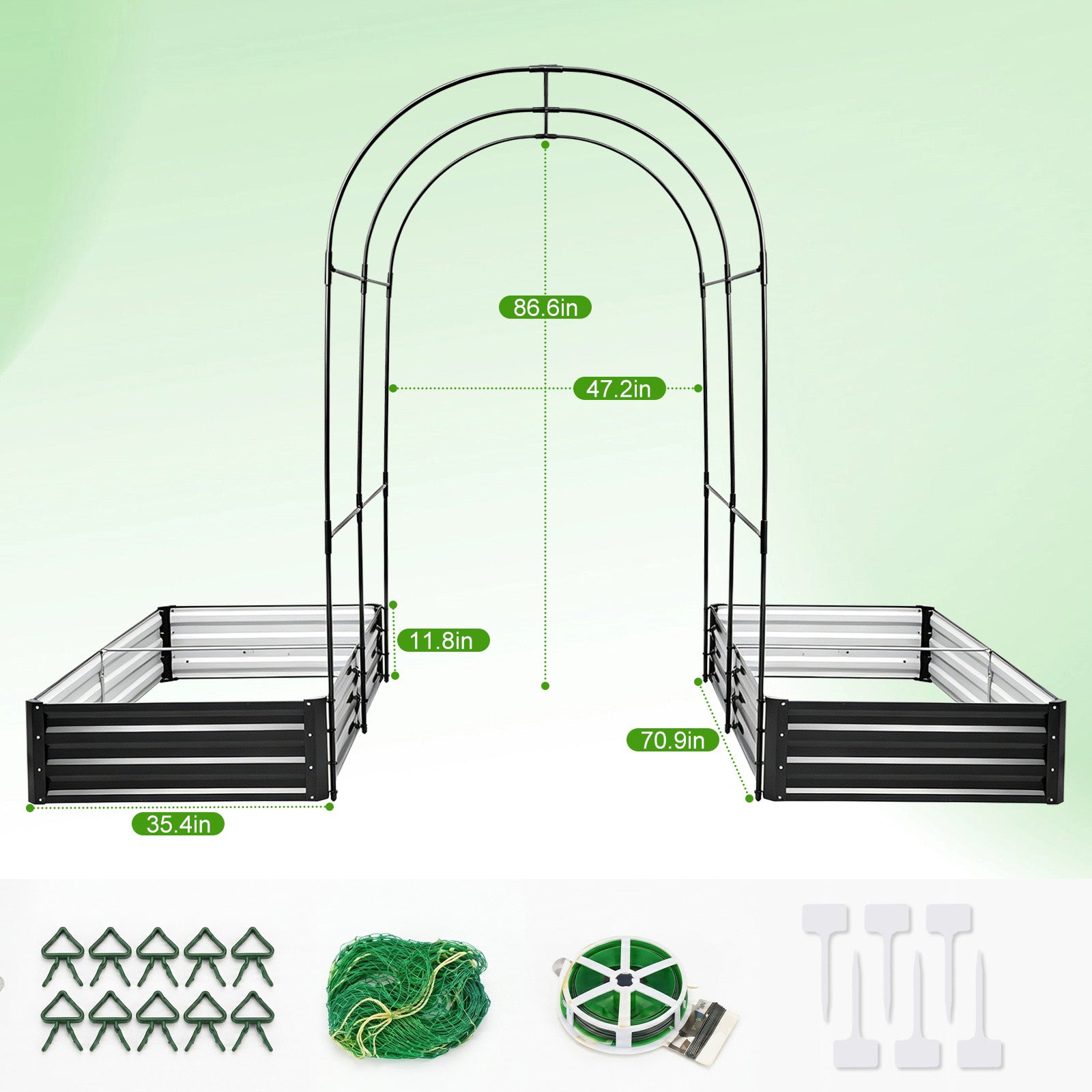 Black Iron Garden Arch Trellis Kit - 2 Raised Beds