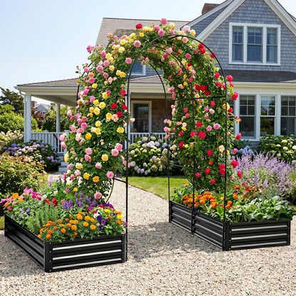 Raised Garden Bed with Arch Trellis, 2 Pack Metal Planter Boxes with Garden Arch, Outdoor Garden Planter for Climbing Plants Vegetables Flowers