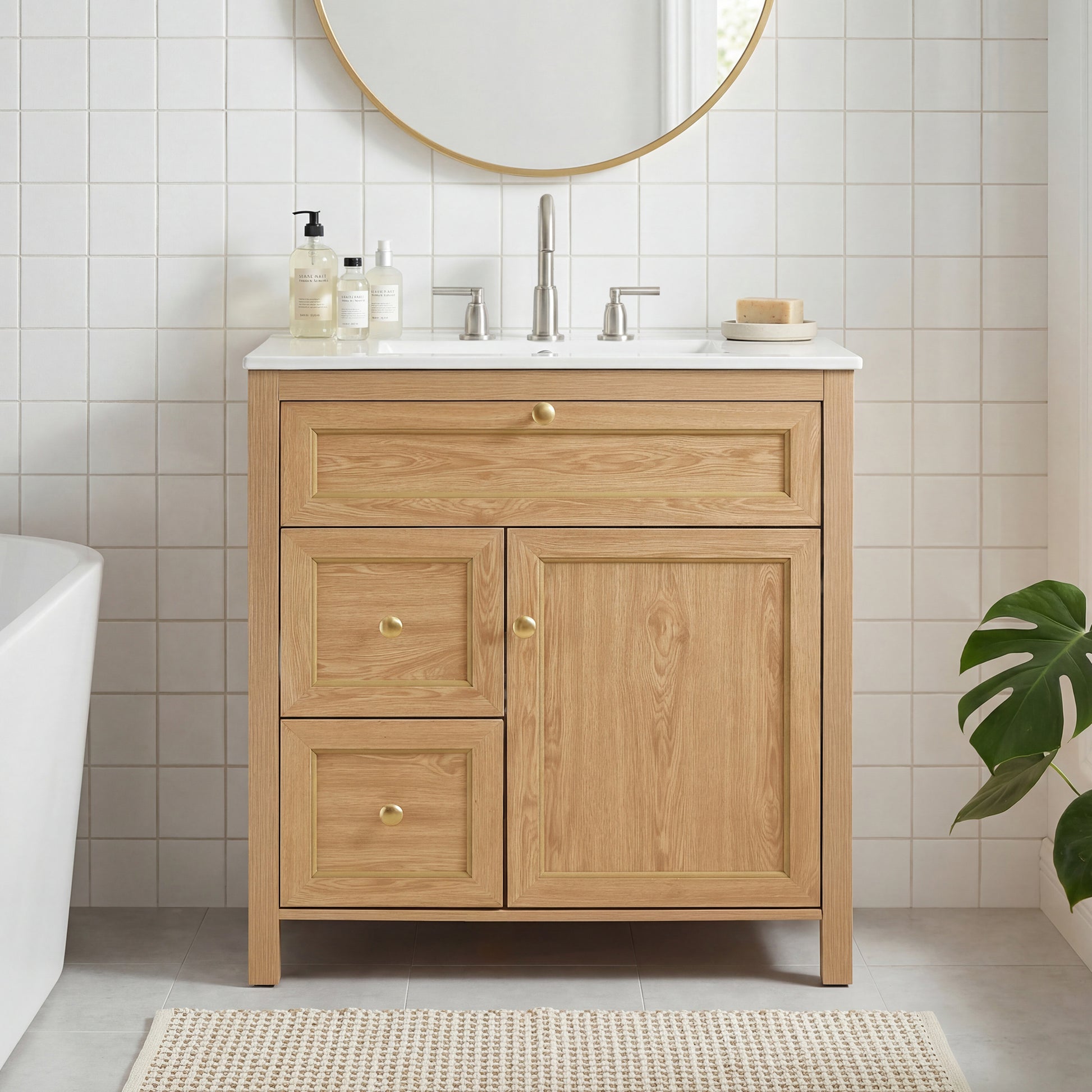 30" Wood Bathroom Vanity with Sink - Freestanding Cabinet Storage