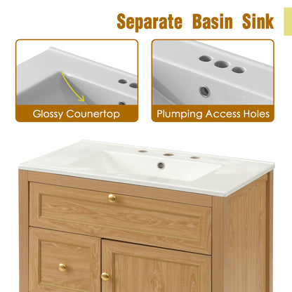 30" Wood Bathroom Vanity with Sink - Freestanding Cabinet Storage