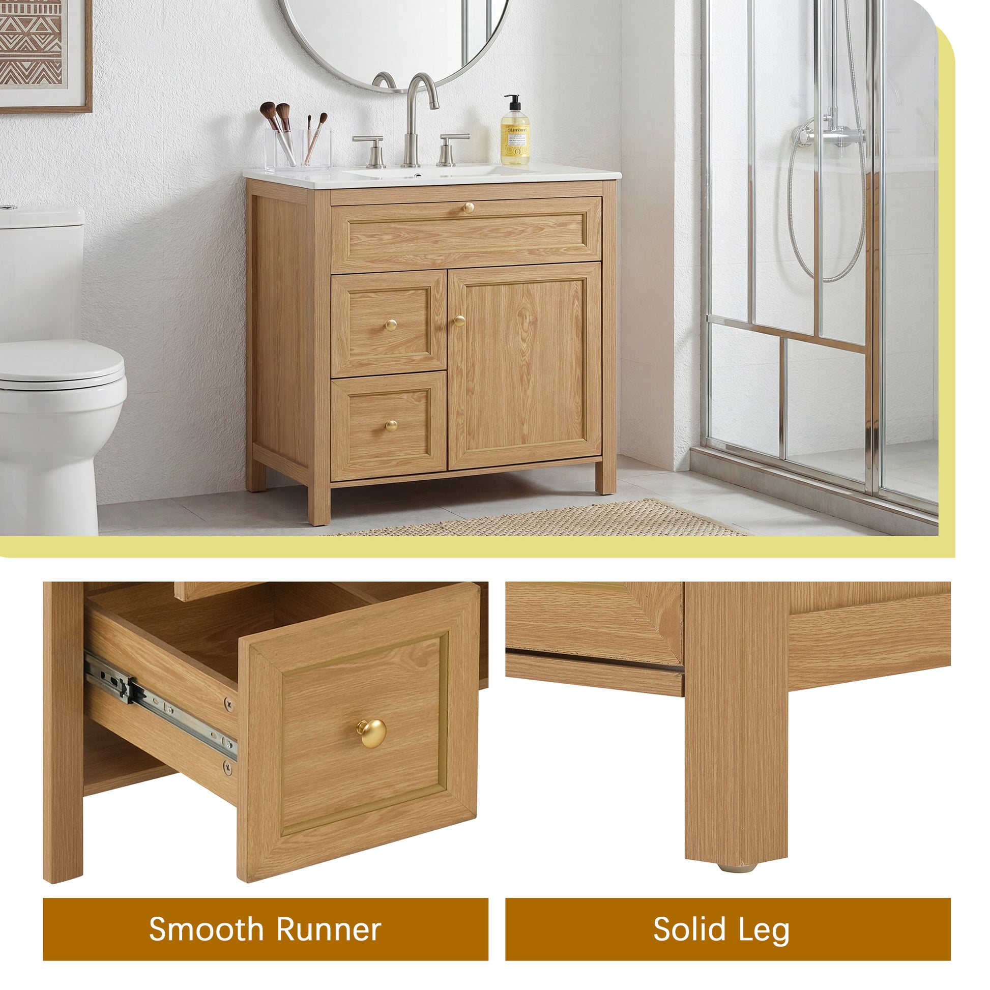 30" Wood Bathroom Vanity with Sink - Freestanding Cabinet Storage