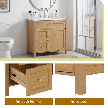 30" Wood Bathroom Vanity with Sink - Freestanding Cabinet Storage