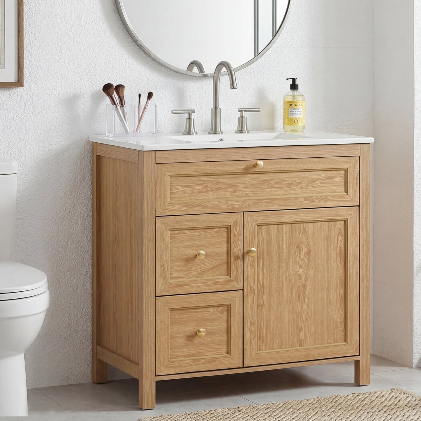 30" Wood Bathroom Vanity with Sink - Freestanding Cabinet Storage