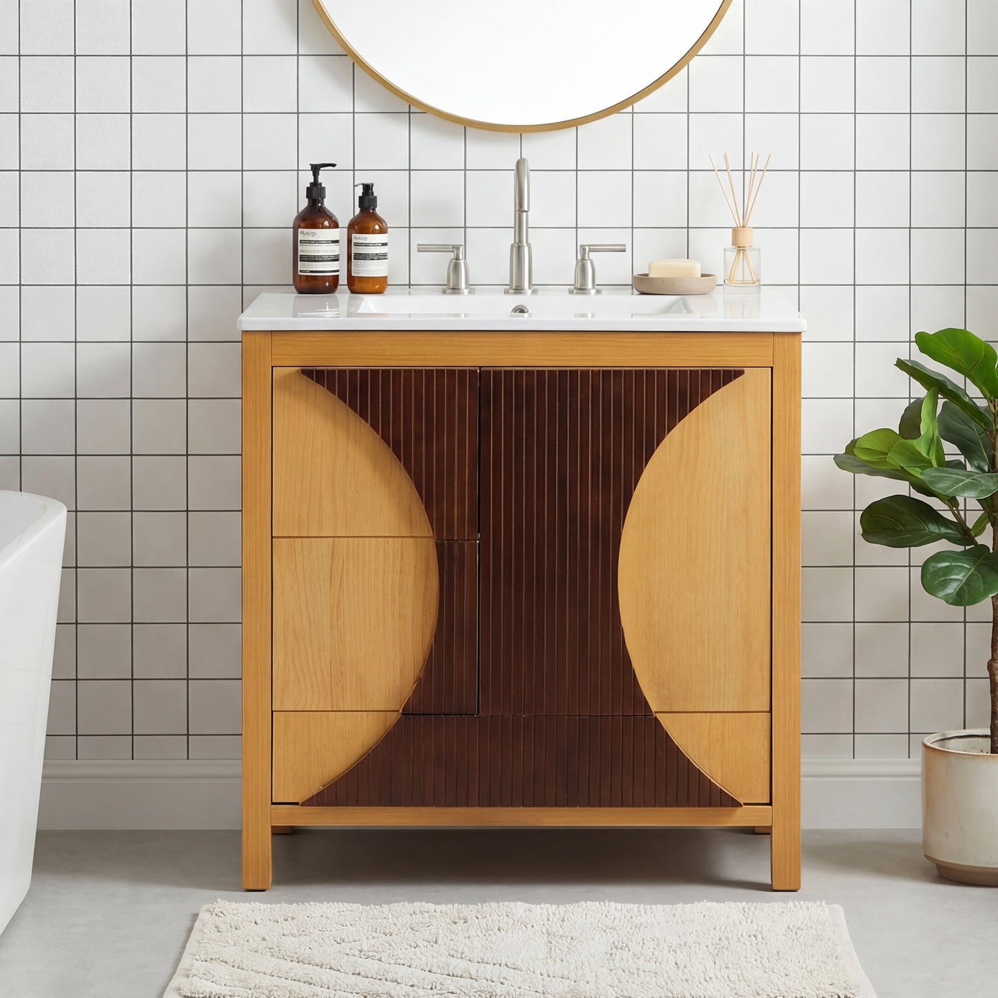 30" Wood Bathroom Vanity with Sink - Freestanding Storage Cabinet