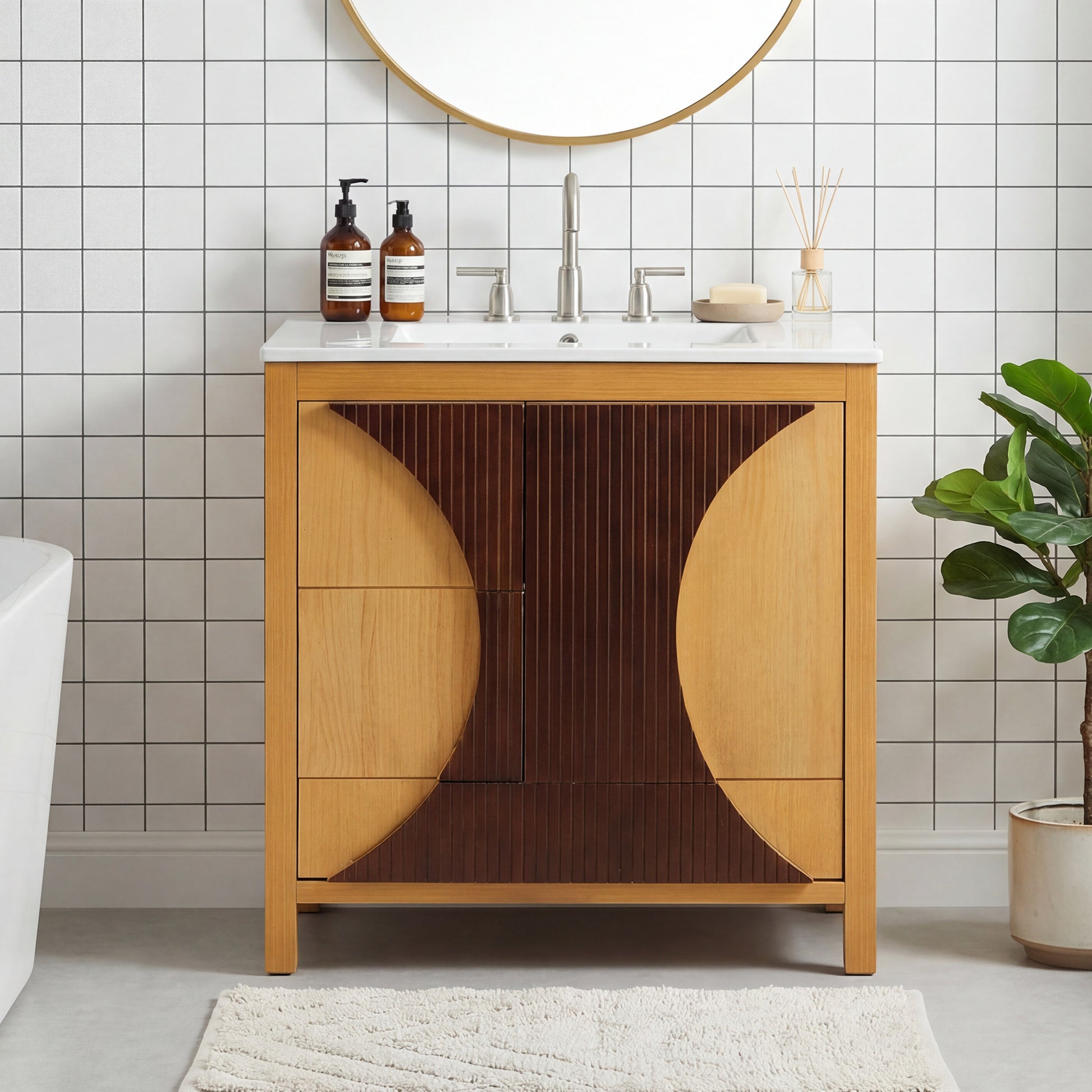 30" Wood Bathroom Vanity with Sink - Freestanding Storage Cabinet