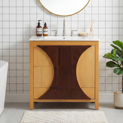 30" Wood Bathroom Vanity with Sink - Freestanding Storage Cabinet