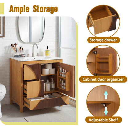 30" Wood Bathroom Vanity with Sink - Freestanding Storage Cabinet