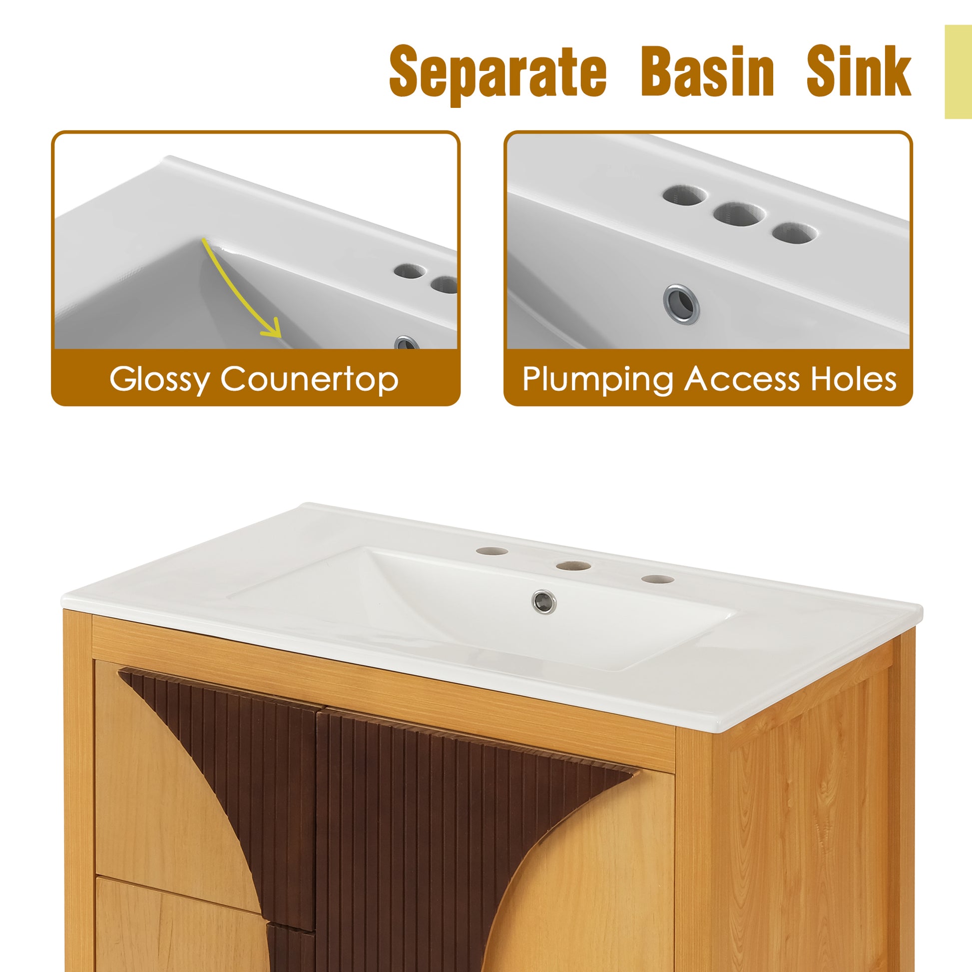 30" Wood Bathroom Vanity with Sink - Freestanding Storage Cabinet