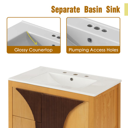 30" Wood Bathroom Vanity with Sink - Freestanding Storage Cabinet