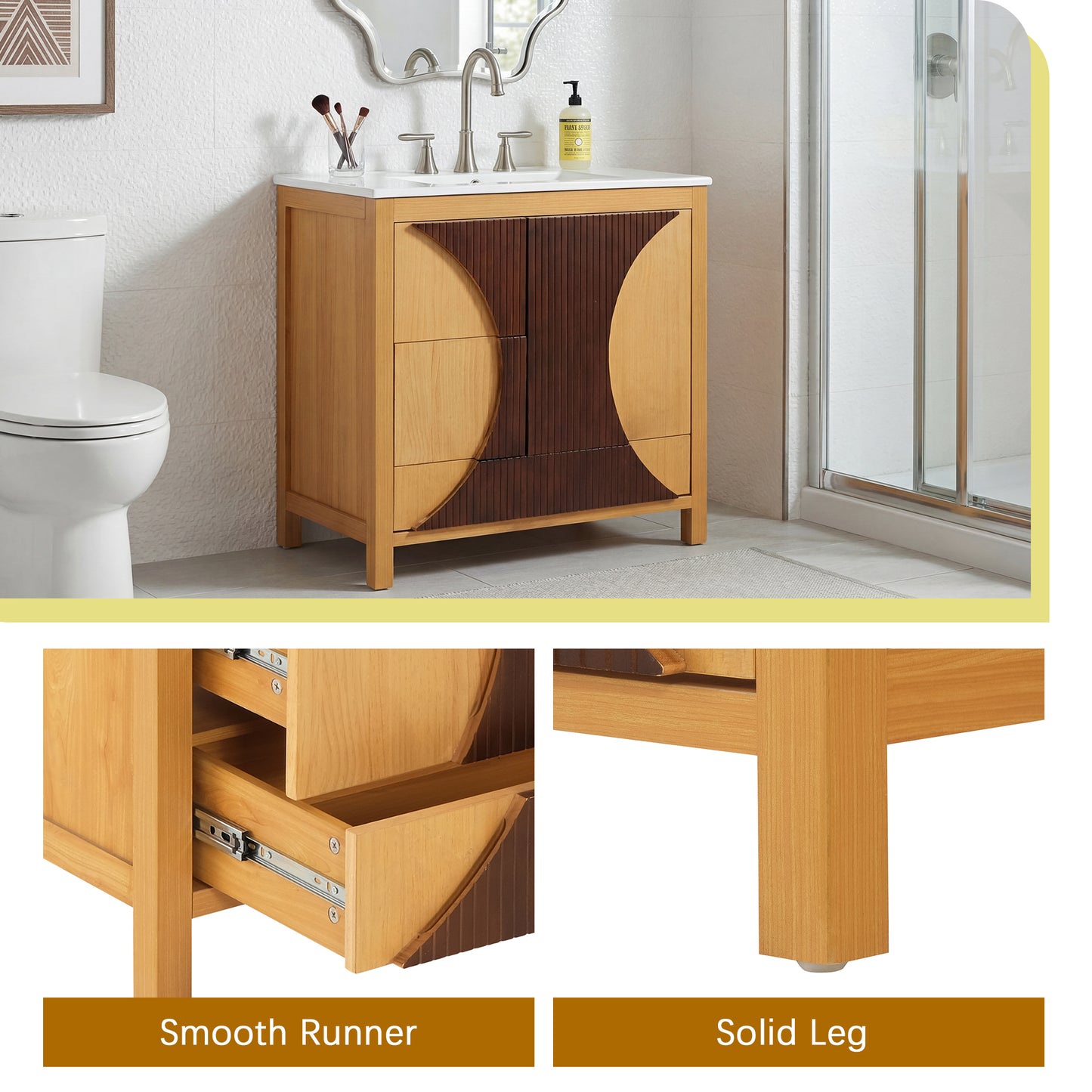 30" Wood Bathroom Vanity with Sink - Freestanding Storage Cabinet