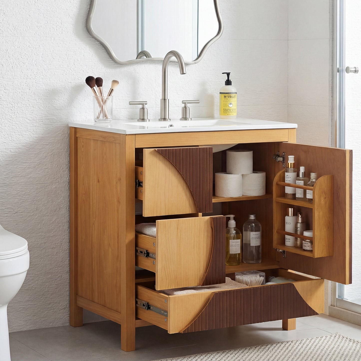 30" Wood Bathroom Vanity with Sink - Freestanding Storage Cabinet