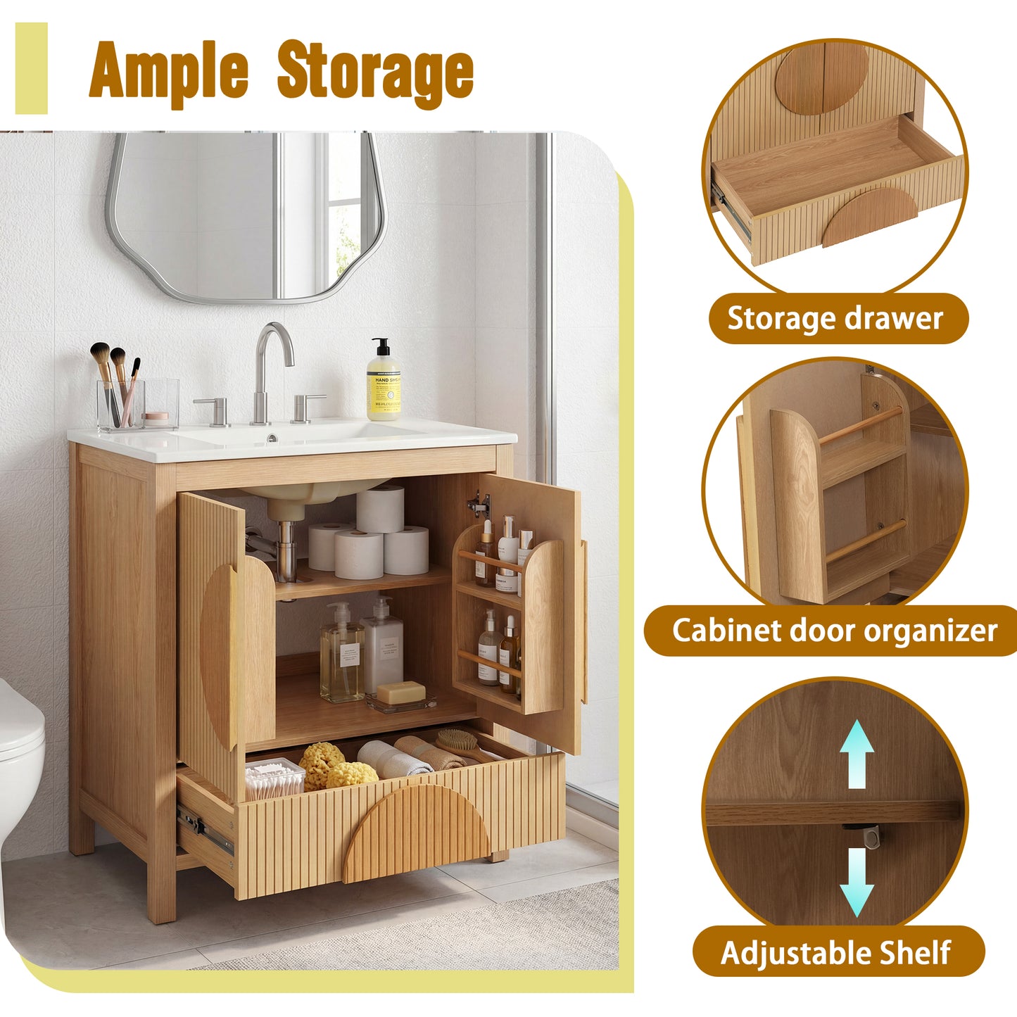30 Inch Wood Bathroom Vanity - Sink & Storage
