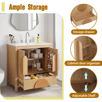30 Inch Wood Bathroom Vanity - Sink & Storage
