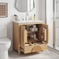 30 Inch Fluted Bathroom Vanity with Sink - Freestanding Modern Wood Cabinet with Soft-Close Doors, 1 Drawer & Open Storage, Decorative Circular Accent, Solid Wood & MDF Build,