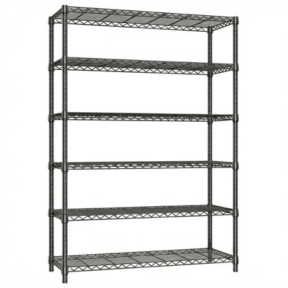 6 Tier Carbon Steel Shelving Unit - Black, 82.4"H for Living Room
