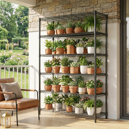 6 Tier Carbon Steel Shelving Unit - Black, 82.4"H for Living Room