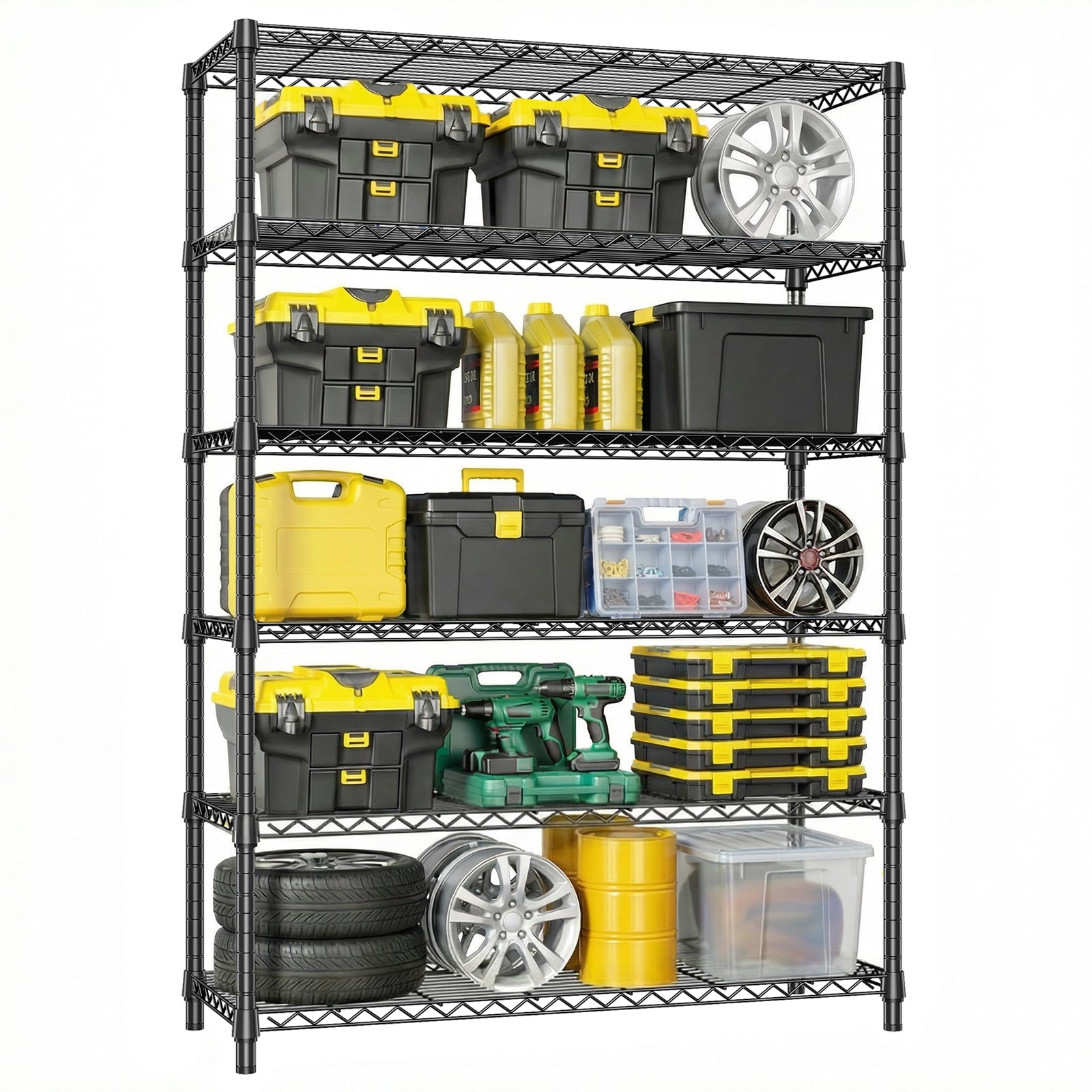 6 Tiers Storage Shelves Load 2100LBS, Metal Shelving Wire Metal Shelving Unit Shelves for Storage Adjustable Garage Shelving for Pantry Kitchen Garage Black 17.7" D x 47.3" W x 82.4" H