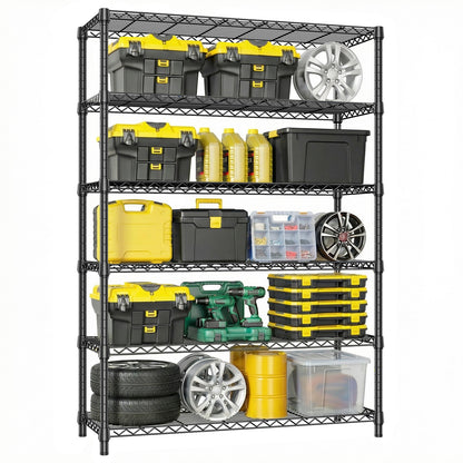6 Tiers Storage Shelves Load 2100LBS, Metal Shelving Wire Metal Shelving Unit Shelves for Storage Adjustable Garage Shelving for Pantry Kitchen Garage Black 17.7" D x 47.3" W x 82.4" H
