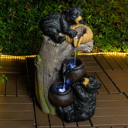 Brown Grey Bear Outdoor Water Fountain for Garden or Porch