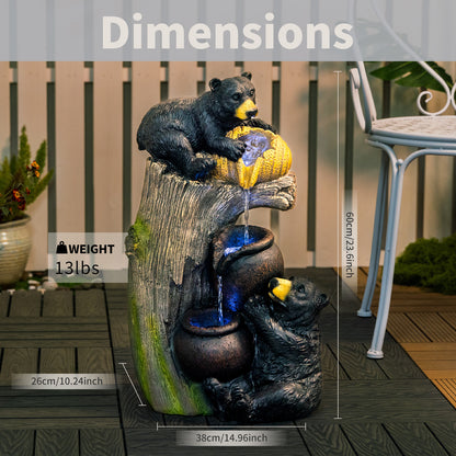 Brown Grey Bear Outdoor Water Fountain for Garden or Porch