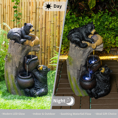 Brown Grey Bear Outdoor Water Fountain for Garden or Porch
