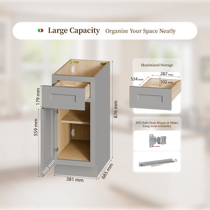 15" Gray Shaker Base Cabinet - Storage & Bathroom Solutions